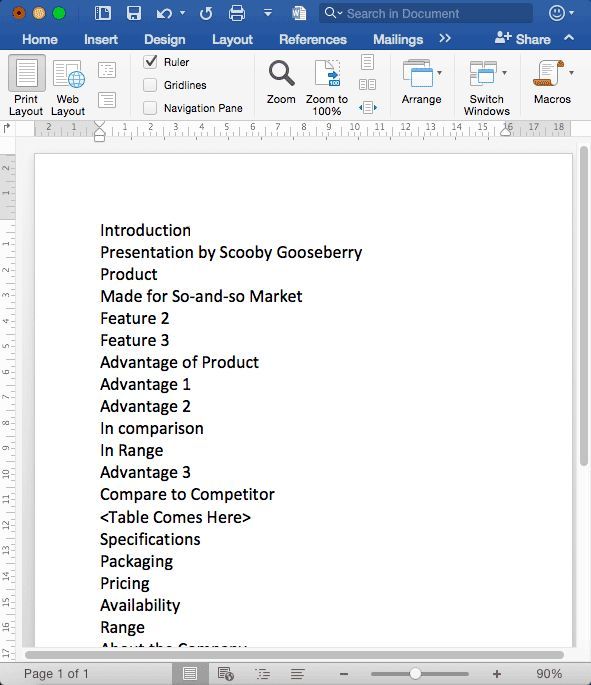 create a standard outline format in word 2016 for mac